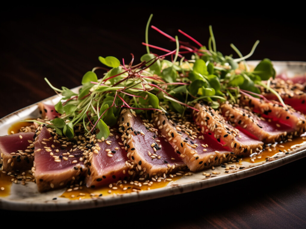 Tataki Tuna with Olive Oil, Lemon & Jalapeño Sauce